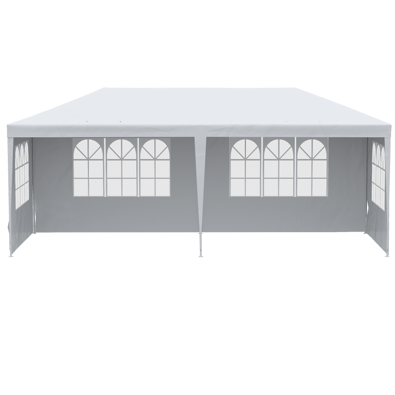 Outsunny Gartenpavillon für Veranstaltungen mit abnehmbaren Seitenwänden, 4 Fenstern und 12 Wasserablauf-Löchern, Outdoor-Pavillon aus Stahl und Polyethylen, für Garten, Feste, Hochzeiten, Weiß Aosom – Bild 1 von 2