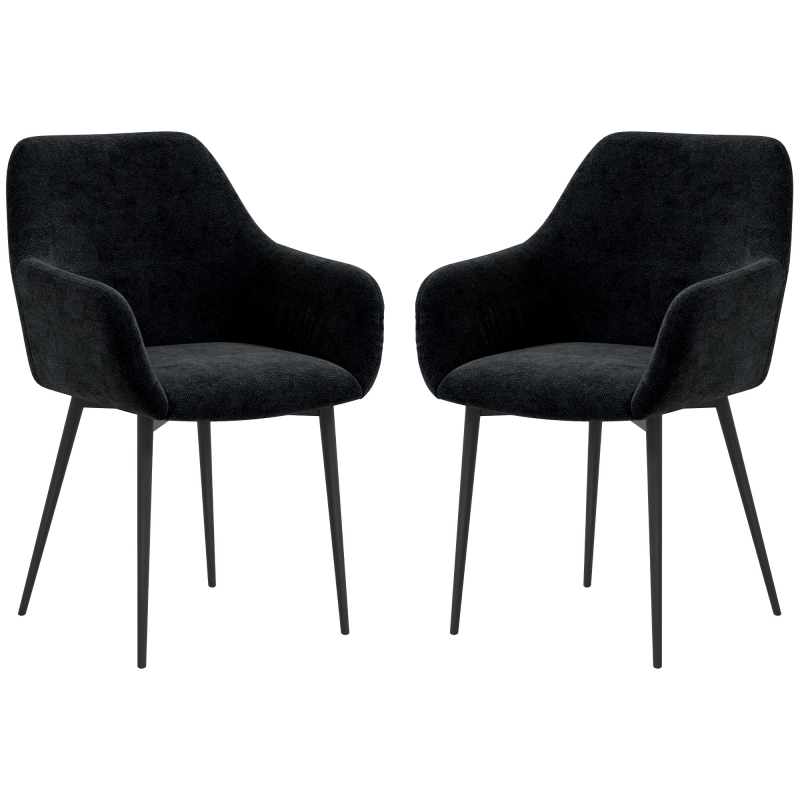 HOMCOM Set 2 Esszimmerstühle Im Nordischen Stil, Küchenstühle aus Stoff mit Armlehnen und Stahlbeinen für Wohnzimmer, 54x57x80 cm, Schwarz Aosom – Bild 1 von 2