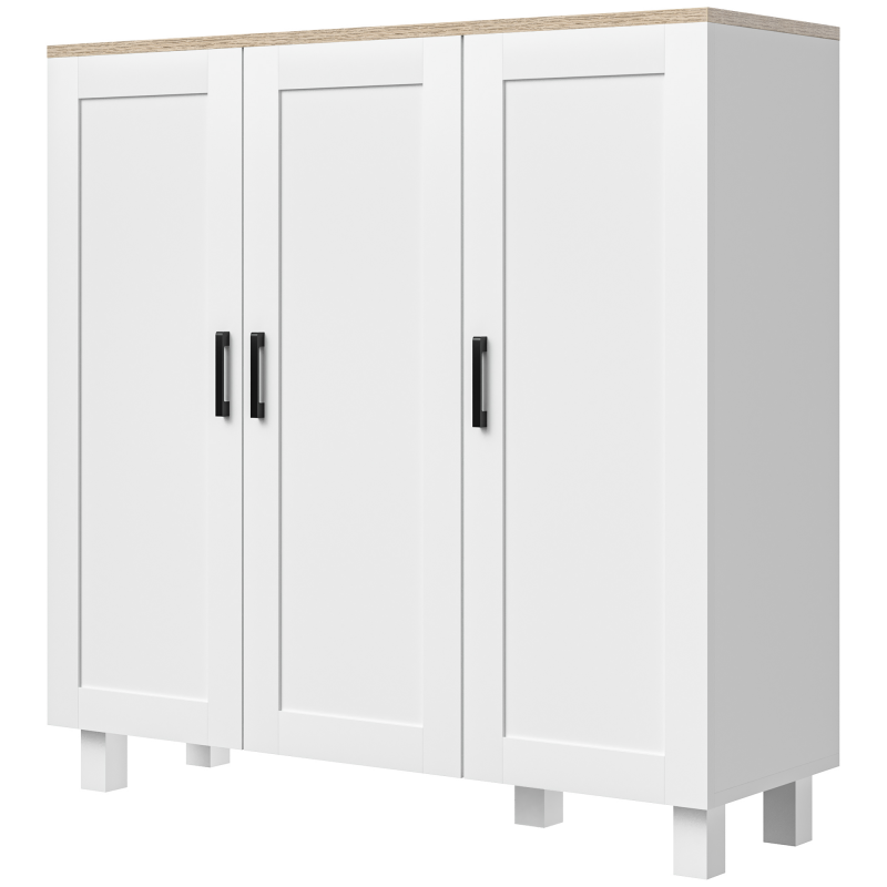 HOMCOM Wohnzimmerschrank Moderner Aufbewahrungsschrank mit 3 Türen Verstellbaren Regalen und Erhöhten Boden für Küche Esszimmer Flur Schlafzimmer Kippsicherungsvorrichtung 90x30x90 cm Weiß Aosom – Bild 1 von 2
