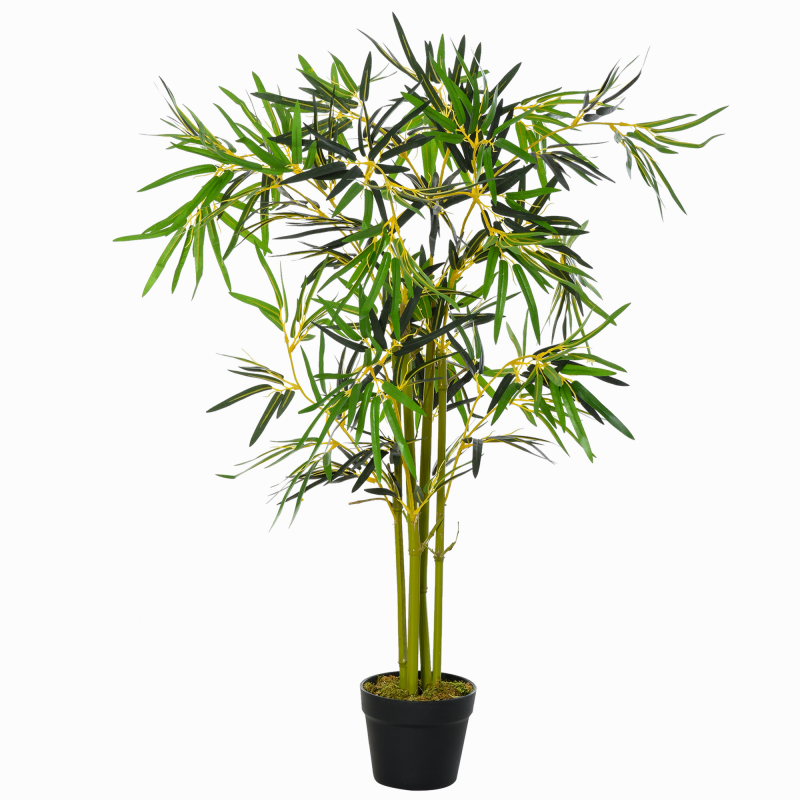 Outsunny Künstlicher Bambusbaum Künstliche Pflanze Höhe 1,2 m 552 dichte realistische Blätter Topf Inklusive Schwarz mit Grünem Moosflechtenimitat Aosom – Bild 1 von 2