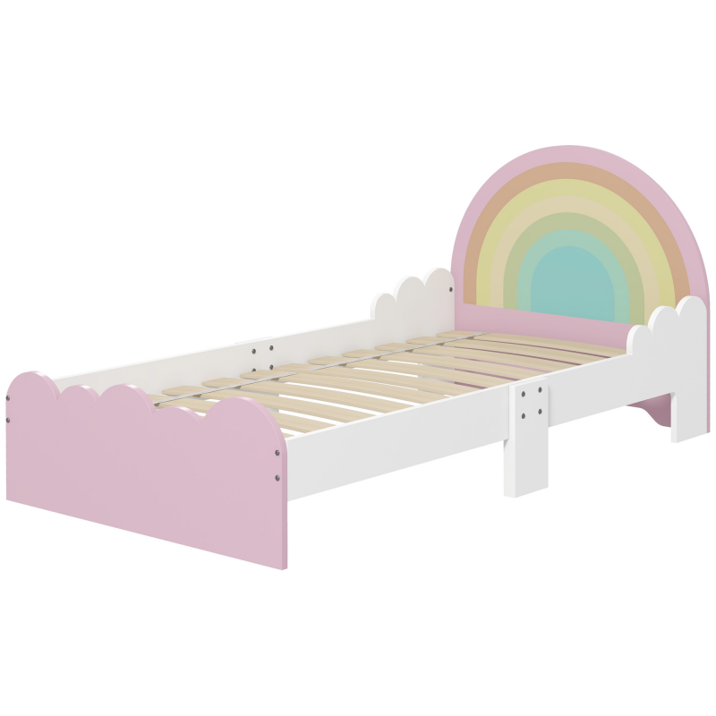 ZONEKIZ Kinderbett für 3 bis 6 Jahre 143 x 74 x 66 cm Regenbogendesign - Lattenrost inklusive, modernes Zimmer, Rosa Aosom – Bild 1 von 2