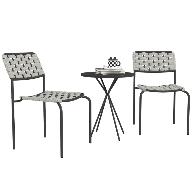 Outsunny Polyrattan Gartenmöbel Set, Outdoor Lounge Balkonmöbel für 2 Personen, 3-teilig Sitzgruppe mit 2 Stapelbare Stühle, Tisch, wetterfest Gartenlounge für Garten, Terrasse Balkon, Grau Aosom – Bild 1 von 2