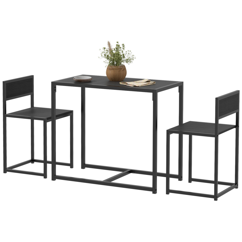 HOMCOM 3-tlg. Essgruppe, Küchentisch mit 2 Stühlen, Esstisch Set, Esszimmergruppe, Esstisch für Esszimmer, Küche, Metall, Schwarz Aosom – Bild 1 von 2