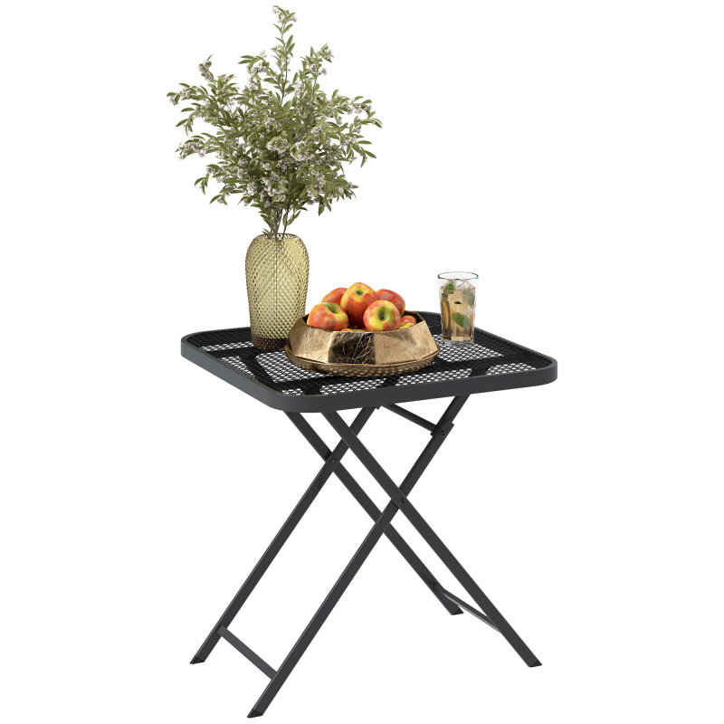 Outsunny Gartentisch klappbar 70 x70 cm, Wetterfest Balkontisch Stahl Klapptisch mit Ausschnitt-Design, Esstisch Outdoor, quadrarisch Beistelltisch, Terrassentisch für Garten Terrasse Balkon Schwarz Aosom – Bild 1 von 2