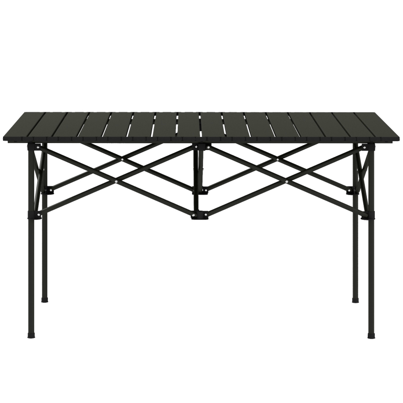 Outsunny Campingtisch Klapptisch mit Aufrollbare Tischplatte X-Rahmen Gartentisch aus Aluminium leicht 2 Personen Beistelltisch Falttisch für Garten Balkon Camping 95 x 55cm Schwarz Aosom – Bild 1 von 2