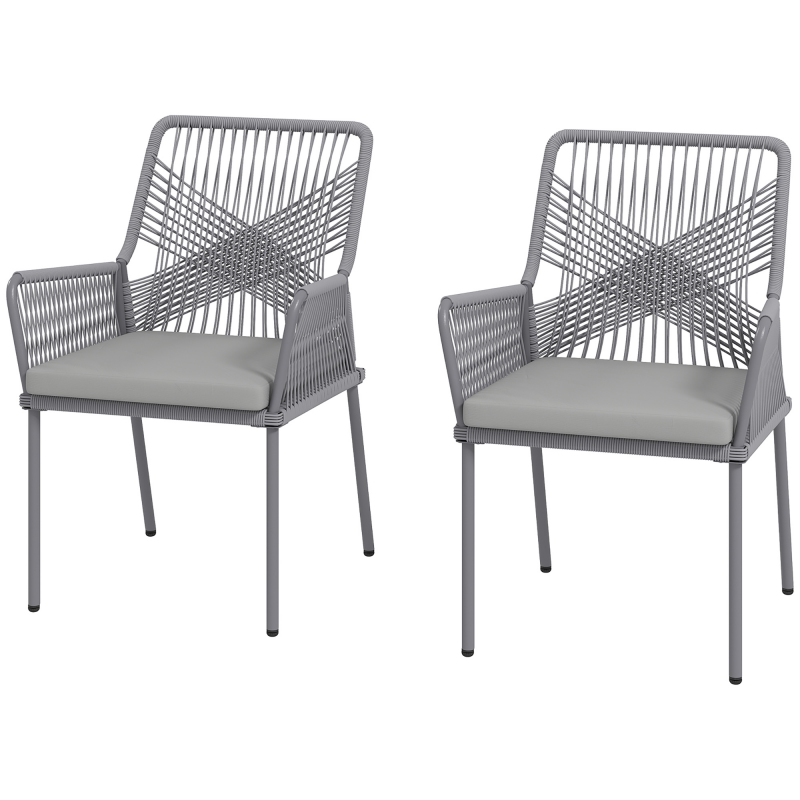 Outsunny 2er Set Gartenstuhl Rattan Gartenmöbel mit Armlehne Rückenlehne abnehmbar Sitzkissen wetterfest Outdoor Essstühle Gartenstühle Balkonstuhl Rattanstuhl für Garten Balkon Terrasse Dunkelgrau Aosom – Bild 1 von 2