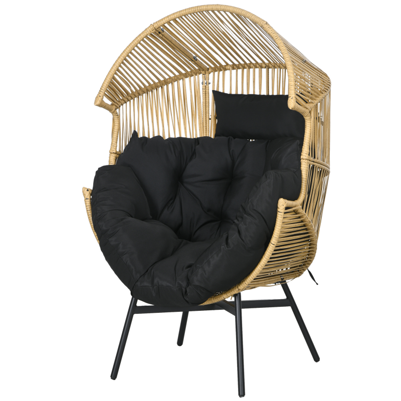 Outsunny Rattan Gartensessel Korbsessel mit dickem Sitzkissen Eiform 120 kg belastbar für Terrasse Garten Sand Aosom.de – Bild 1 von 2