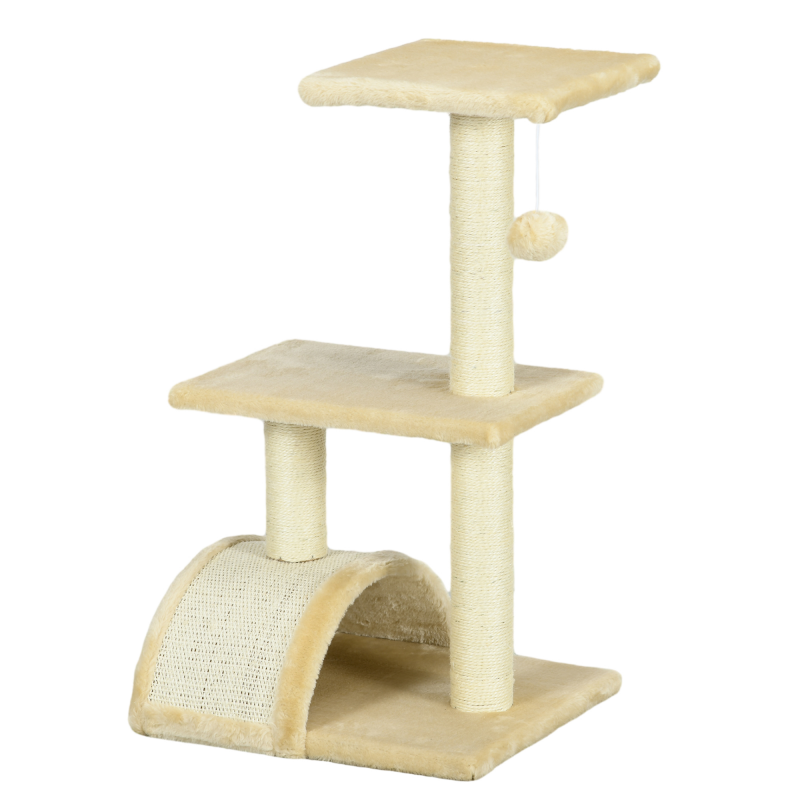 PawHut Kratzbaum 72 cm Katzenturm mit Plüschballen, Sisalstämme, Plattform, Kratzbrett mehrstöckiger Katzenkratzbaum, Kletterbaum, für mittelgroße Katzen, Cremeweiß Aosom – Bild 1 von 2