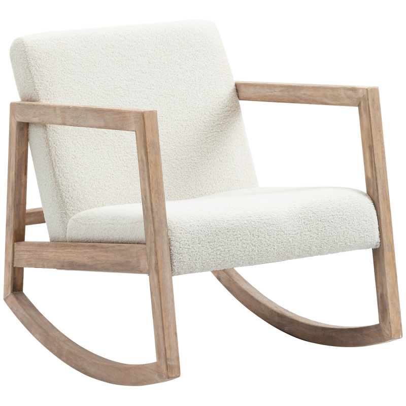 HOMCOM Schaukelstuhl Relaxstuhl mit Holzrahmen, gepolstert, Lounge, Kautschukholz, Cremeweiß Aosom – Bild 1 von 2