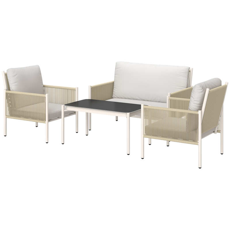 Outsunny Gartenmöbel Set aus Polyrattan Lounge-Set mit 2er Sofa Sessel Glastisch Kissen wetterfest Sitzgruppe für 4 Personen Outdoor Balkonmöbel Set Terrassenmöbel für Garten Balkon Braun+Grau Aosom – Bild 1 von 2