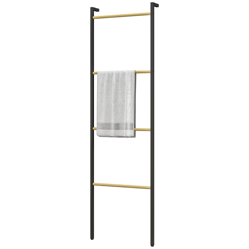 HOMCOM Handtuchleiter 49 x 167,5 cm Handtuchhalter mit 4 Stangen platzsparend für Badetücher Kleidung Decken Zeitungen aus Stahl Schwarz Aosom.de – Bild 1 von 2