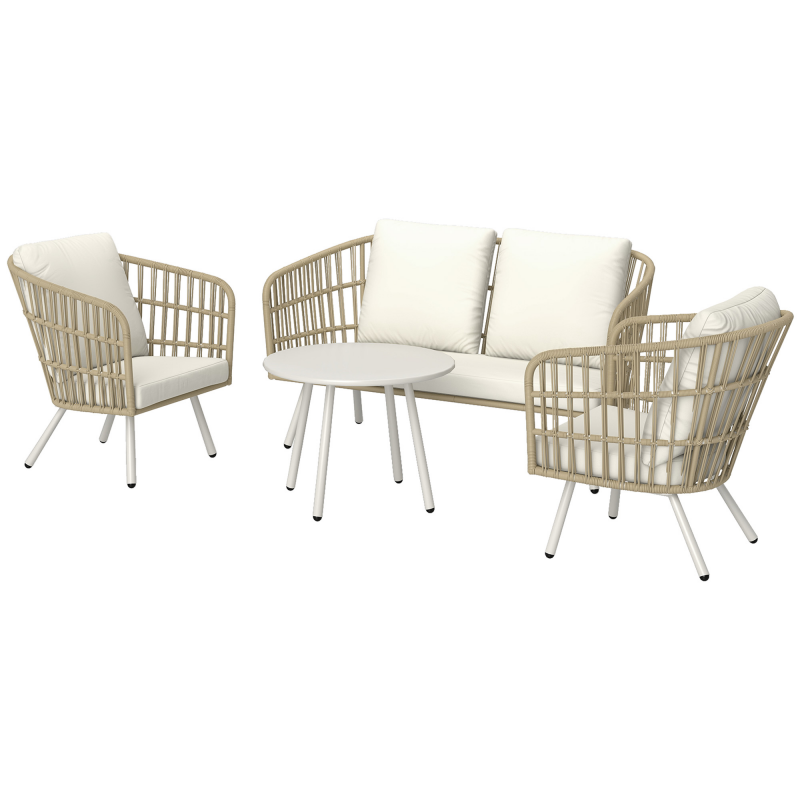 Outsunny Gartenmöbel Set aus Polyrattan Lounge-Set mit 2er Sofa Sessel Tisch Kissen wetterfest Sitzgruppe für 4 Personen Outdoor Balkonmöbel Set Terrassenmöbel für Garten Balkon Terrasse Khaki Aosom – Bild 1 von 2
