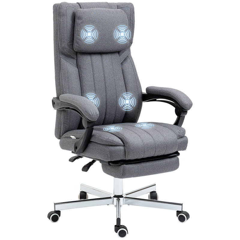 Vinsetto Bürostuhl mit 5 Massagemodi ergonomischer Schreibtischstuhl mit Liegefunktion höhenverstellbar Fußstütze Leinenoptik Grau Aosom.de – Bild 1 von 2