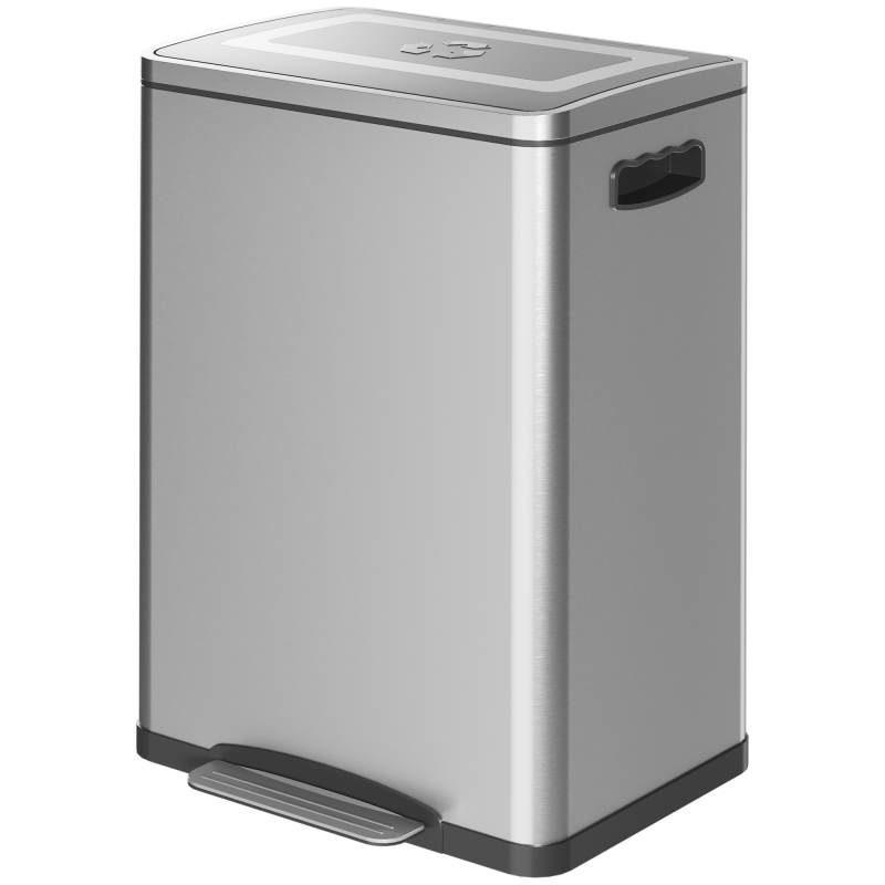 HOMCOM Mülleimer 40L Treteimer Abfalleimer mit Deckel und Fußpedal, Müllbehälter mit 2 Inneneimern, Soft-Close-Funktion für Wohnzimmer, Büro, Edelstahl, Silber, 40 x 34,8 x 59 cm Aosom – Bild 1 von 2