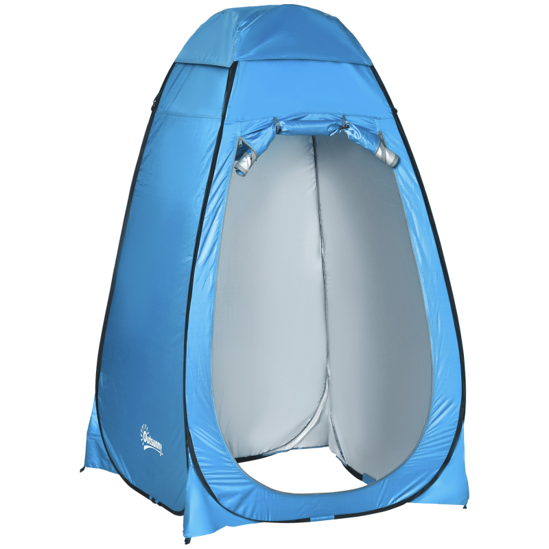 Outsunny Pop up Toilettenzelt Mobiles Camping Duschzelt, Umkleidezelt mit Duschkabine, Wasserfest, Polyester, Blau, 120x120x190cm Aosom – Bild 1 von 2