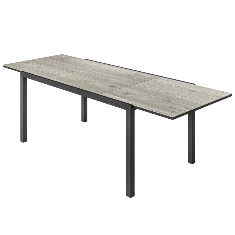 Outsunny Gartentisch Ausziehbarer Esstisch für 6-8 Personen, 160/240 x 90cm Aluminium Balkontisch mit Holzoptik Wetterfest Terrassentisch Outdoor Buffettisch für Garten, Terrasse Balkon Grau Aosom – Bild 1 von 2