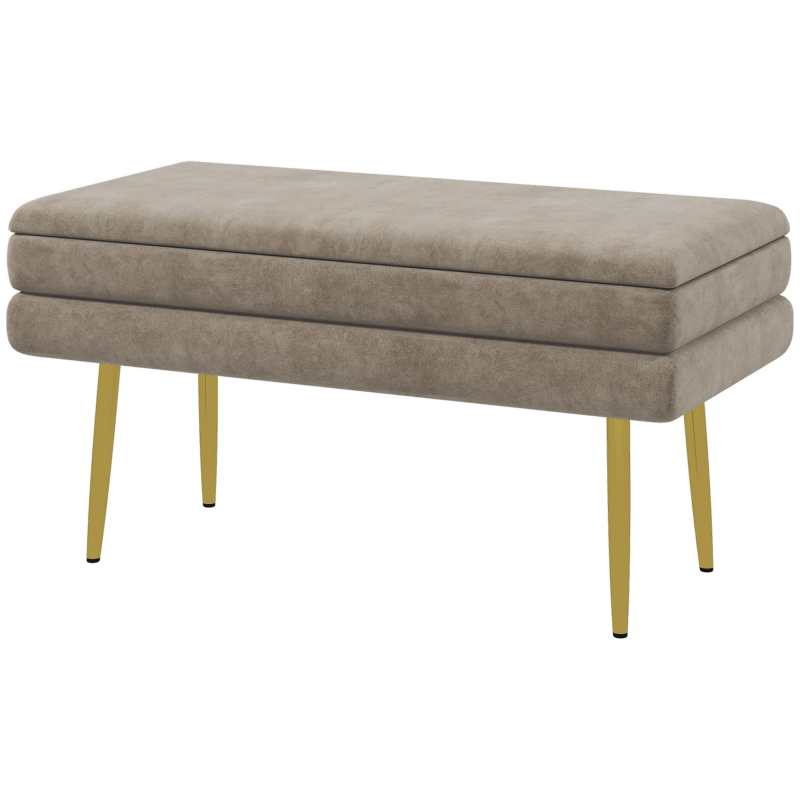 HOMCOM Sitzbank, Polsterbank mit Stauraum, Samtoptik, Bettbank mit Stahlbeine, Schuhbank, Aufbewahrungsbank für Wohnzimmer, Schlafzimmer, Beige, 79,5 x 37,5 x 43 cm Aosom – Bild 1 von 2