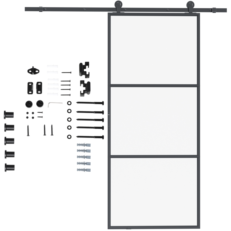 HOMCOM Schiebetüren-Beschlagsatz, 2 m Komplett-Set mit Ausleger, Schienen, Rohrschellen, Anti-Sprung-Vorrichtungen Schiebetürsystem, Türschrauben-Set aus Kohlenstoffstahl, Schwarz Aosom – Bild 1 von 2
