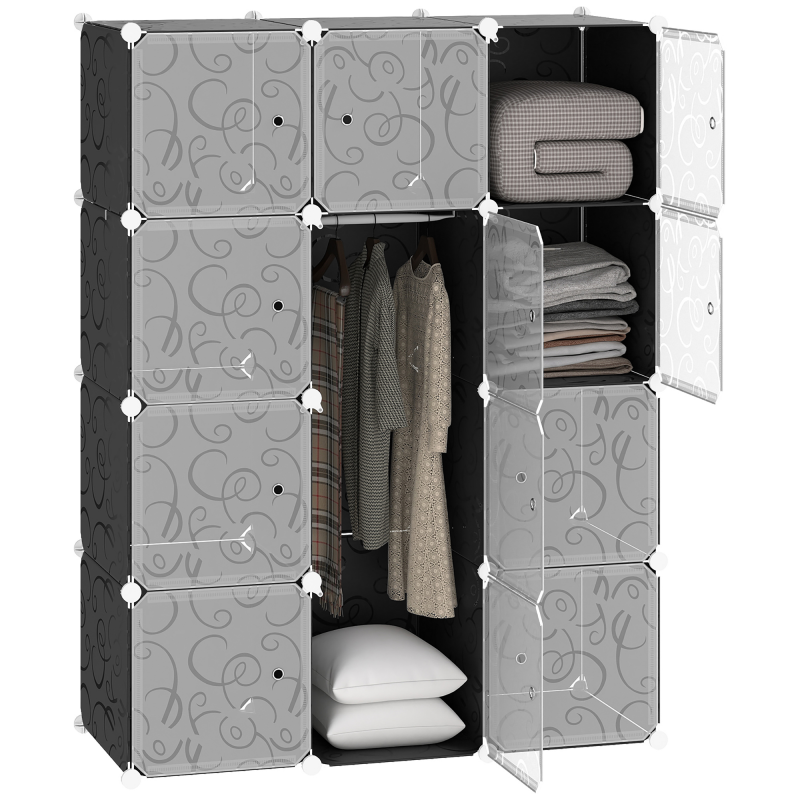 HOMCOM Kleiderschrank DIY Garderobe Regalsystem Steckregal, Würfel Garderobenschrank mit Kleiderstange, PP, Schwarz + Weiß Aosom – Bild 1 von 2