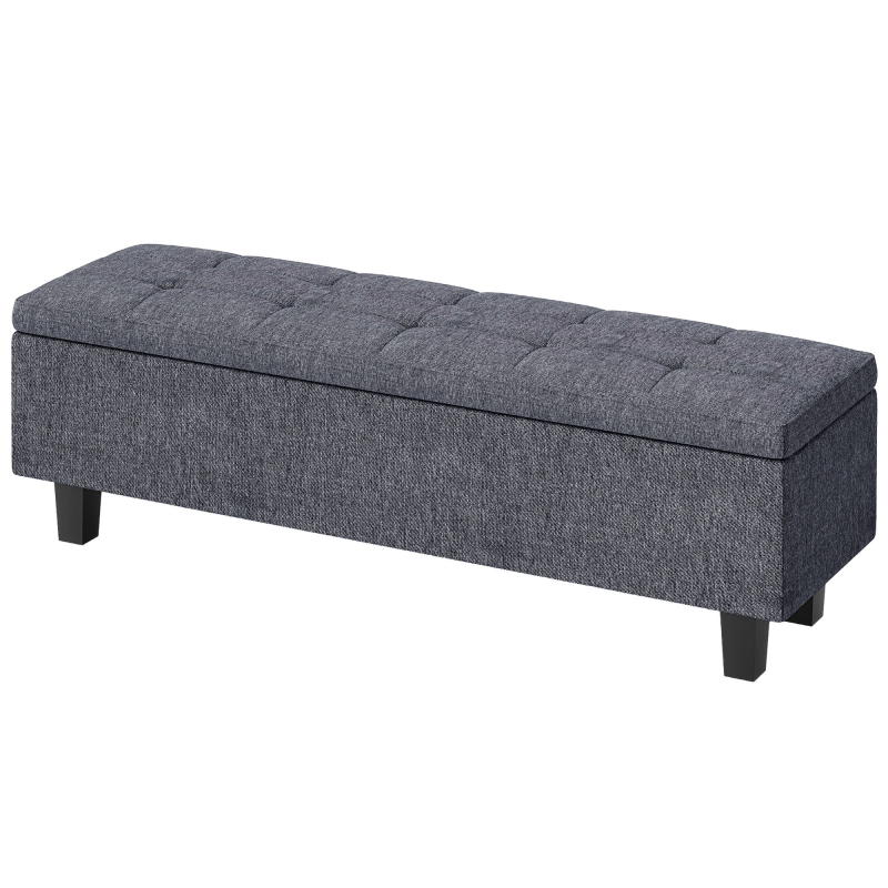 HOMCOM Sitzbank mit Stauraum, Polsterbank mit Leinenoptik, Holzbeine, Moderne Bettbank für Flur, Schlafzimmer, Wohnzimmer, 138 x 40 x 45 cm, Dunkelgrau Aosom – Bild 1 von 2