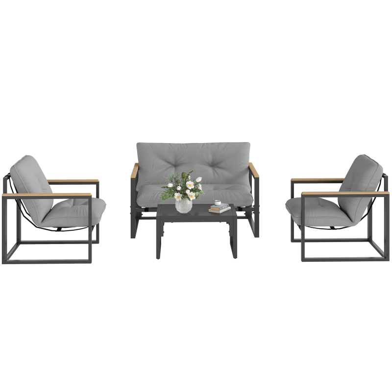 Outsunny Gartenmöbel Set 4 Personen wetterfest Balkonmöbel-Set mit 2er Sofa, Sessel Sitzkissen Beistelltisch Outdoor Sitzgruppe Terrassenmöbel Gartenlounge für Garten Balkon Hellgrau Aosom – Bild 1 von 2
