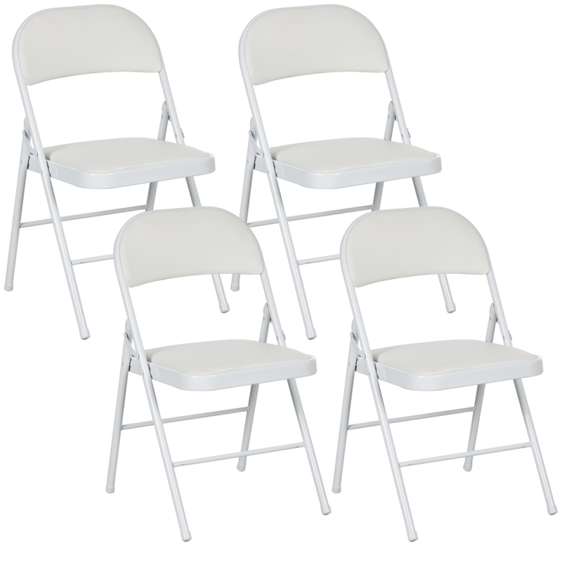 HOMCOM 4er-Set Klappstühle, Tragbare Bürostuhl mit Kissen, Kunstleder, Stahlbeine, Faltstuhl für Büro Empfang Wartezimmer, Weiß Aosom – Bild 1 von 2