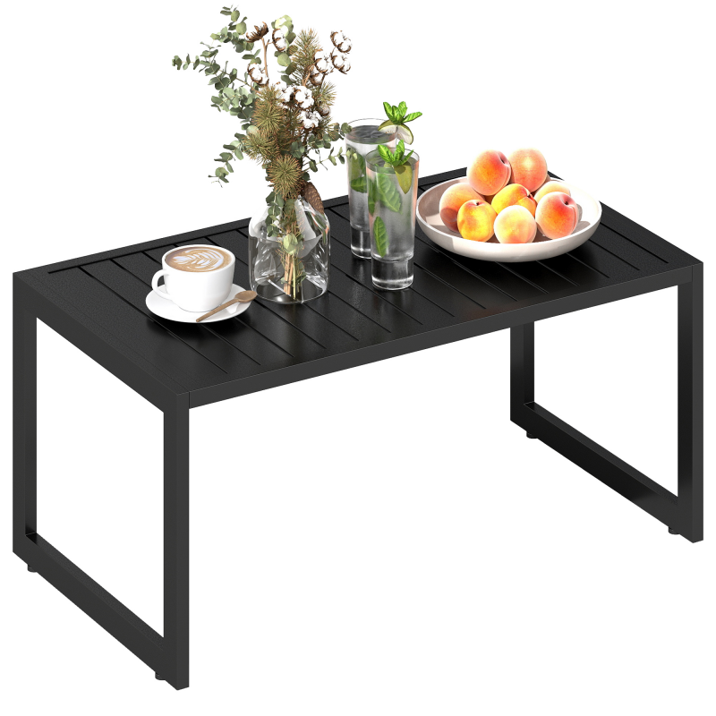 Outsunny Beistelltisch mit Lamellendesign Balkontisch aus Aluminium Kaffeetisch wetterfest Gartentisch pflegeleicht Sofatisch Outdoor Tisch für Balkon Garten Terrasse 90 x 50 x 42 cm Schwarz Aosom – Bild 1 von 2