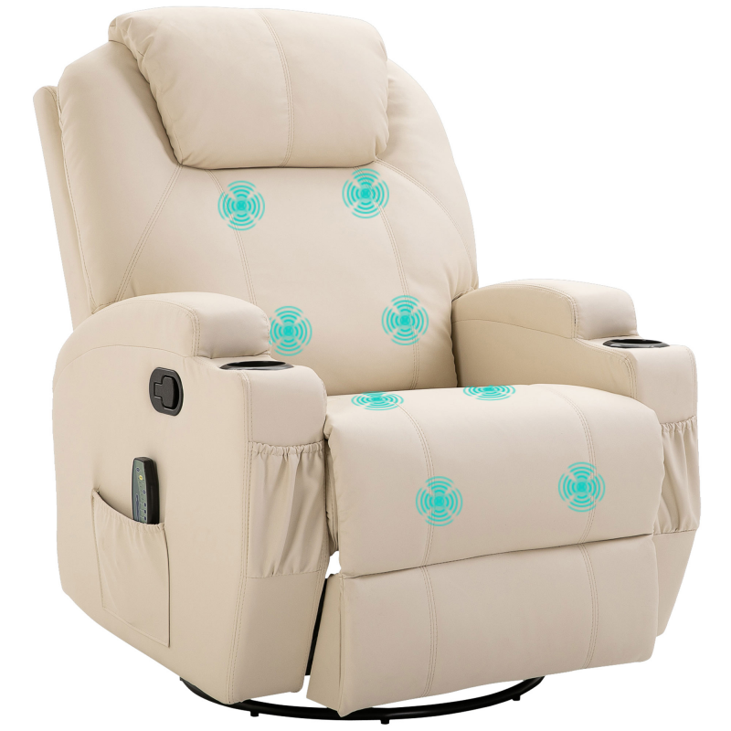 HOMCOM Relaxsessel mit Liegefunktion, Massagesessel elektrisch, 5 Massage-Modi, Kunstleder, Cremeweiß, 84x92x109cm Aosom – Bild 1 von 2