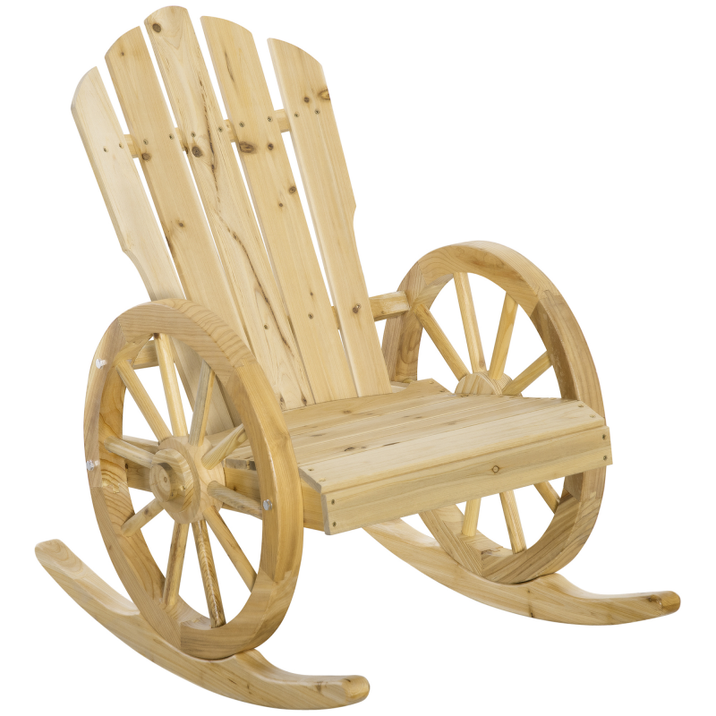 Outsunny Schaukelstuhl Rustikaler Relaxstuhl Gartenstuhl mit Rollen Design Schwingsessel aus Massivholz Naturholz 68 x 88 x 92 cm für Garten & Terrasse Aosom.de – Bild 1 von 2
