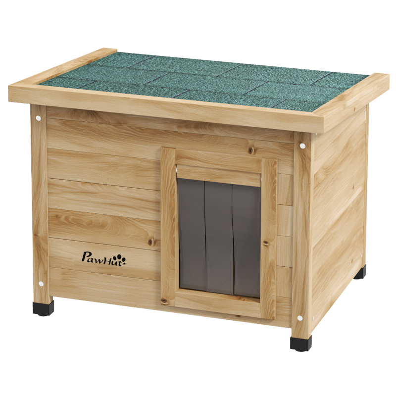 PawHut Katzenhaus aus Holz, Katzenhütte Outdoor, erhöhte Katzenhöhle mit Türvorhang, gelb, 57 x 45 x 43 cm, ideal für kleine Tiere Aosom.de – Bild 1 von 2
