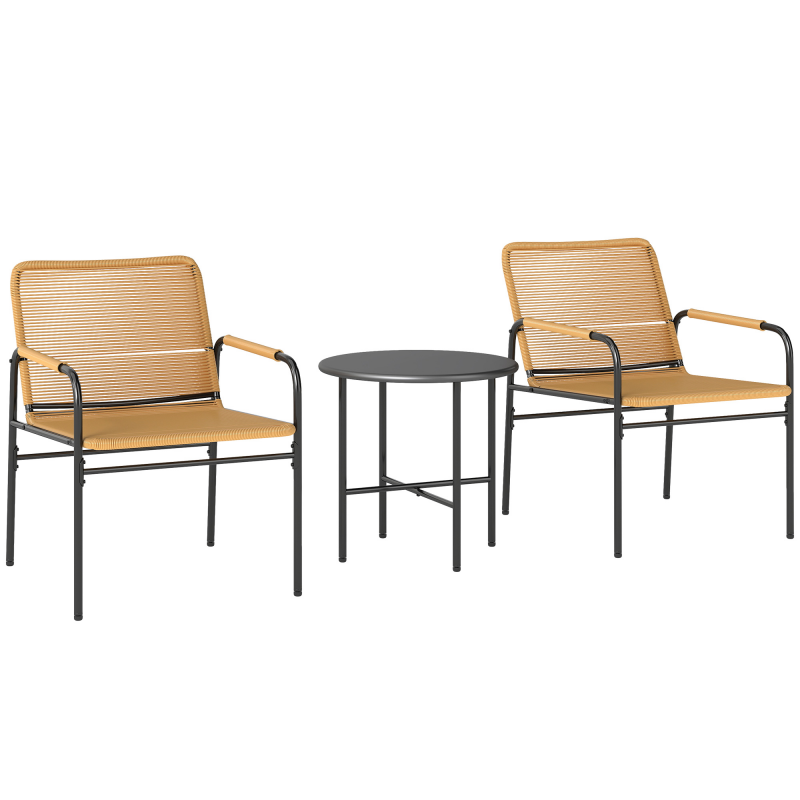 Outsunny 3-tlg. Rattan Bistroset, Sitzgruppe, Gartengarnitur mit 2 Gartensesseln, Couchtisch, Balkonmöbel-Set für Garten, Terrasse, Stahl, Gelb Aosom – Bild 1 von 2