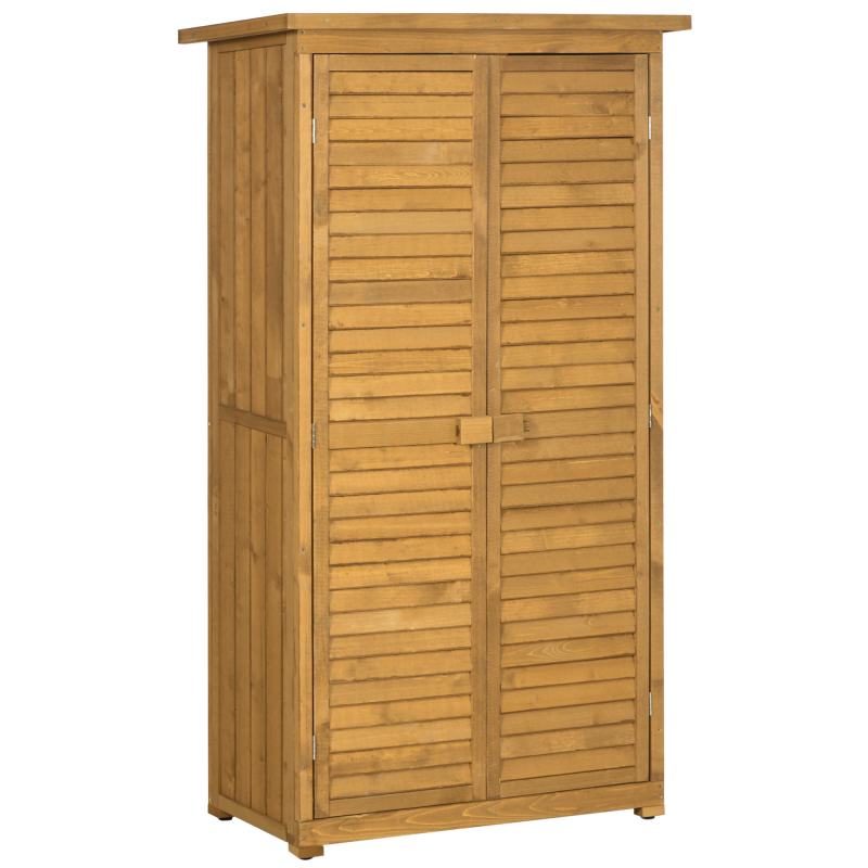 Outsunny Gartenschrank Holz Geräteschuppen Geräteschrank Werkzeugschrank Gartenhaus Holzhütte Pultdach Lamellentüren Tannenholz 87 x 46,5 x 160 cm Aosom – Bild 1 von 2