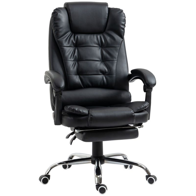 HOMCOM Bürostuhl Chefsessel mit Fußstütze, Schreibtischstuhl mit Wippfunktion, Höhenverstellbarer Computerstuhl mit Armlehne, Drehstuhl für Büro, Kunstleder, Schwarz Aosom – Bild 1 von 2