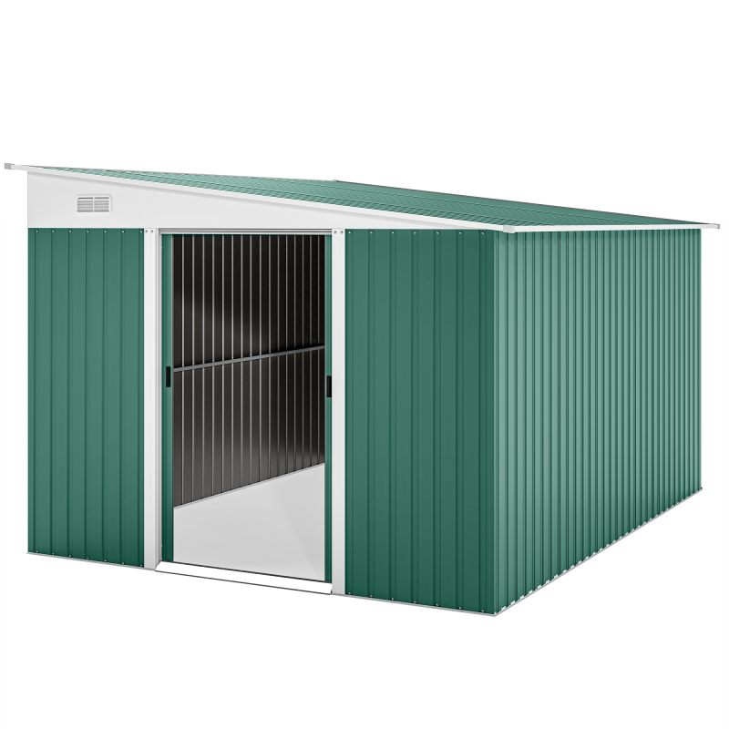 Outsunny Metall Gerätehaus 8,9m² 280x345x201cm Geräteschuppen mit Pultdach Schiebetür wetterfest Gartenhaus Outdoor Schrank Schuppen für Hinterhof Außenbereich Garten, Grün Aosom – Bild 1 von 2