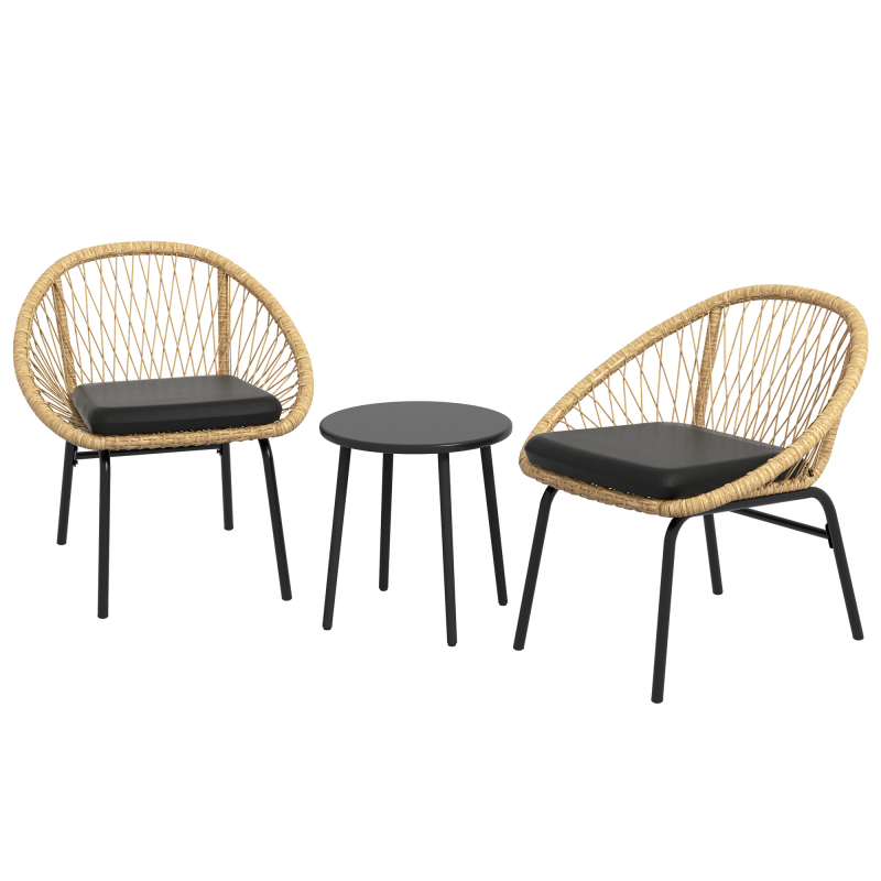 Outsunny 3-tlg. Rattan Gartenmöbel-Set, Balkonmöbel-Set mit Couchtisch & 2 Stühlen, Sitzgarnitur mit Kissen, wetterfest, Polyester, Gelb Aosom.de – Bild 1 von 2