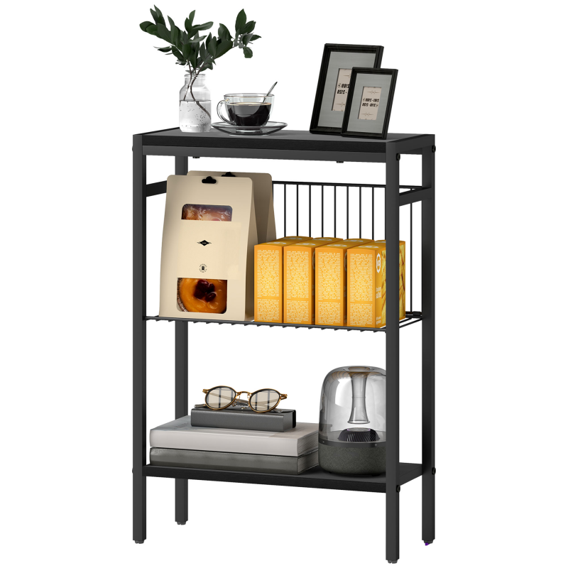 HOMCOM Beistelltisch kleiner Couchtisch mit 2 Ablagen, Nachttisch Sofatisch mit Stahlrahmen für Wohnzimmer, Schlafzimmer, Schwarz Aosom – Bild 1 von 2
