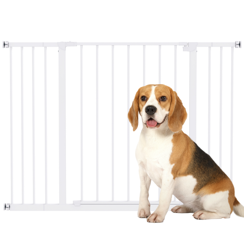 PawHut Treppenschutzgitter Metall Türschutz Absperrgitter bohrfrei verstellbar 76-107x76cm Weiß Aosom – Bild 1 von 2