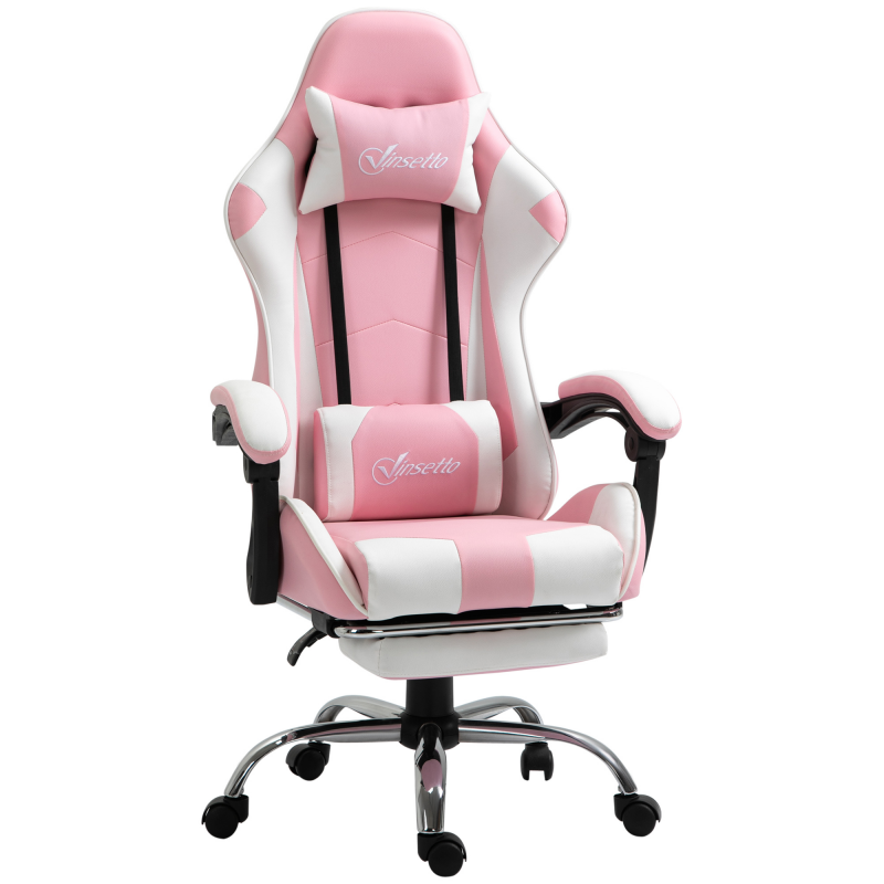 Vinsetto Gamingstuhl Computerstuhl Ergonomischer Bürostuhl mit Kopfstütze Lendenkissen höhenverstellbar 360°drehbar Rosa+Weiß Aosom – Bild 1 von 2