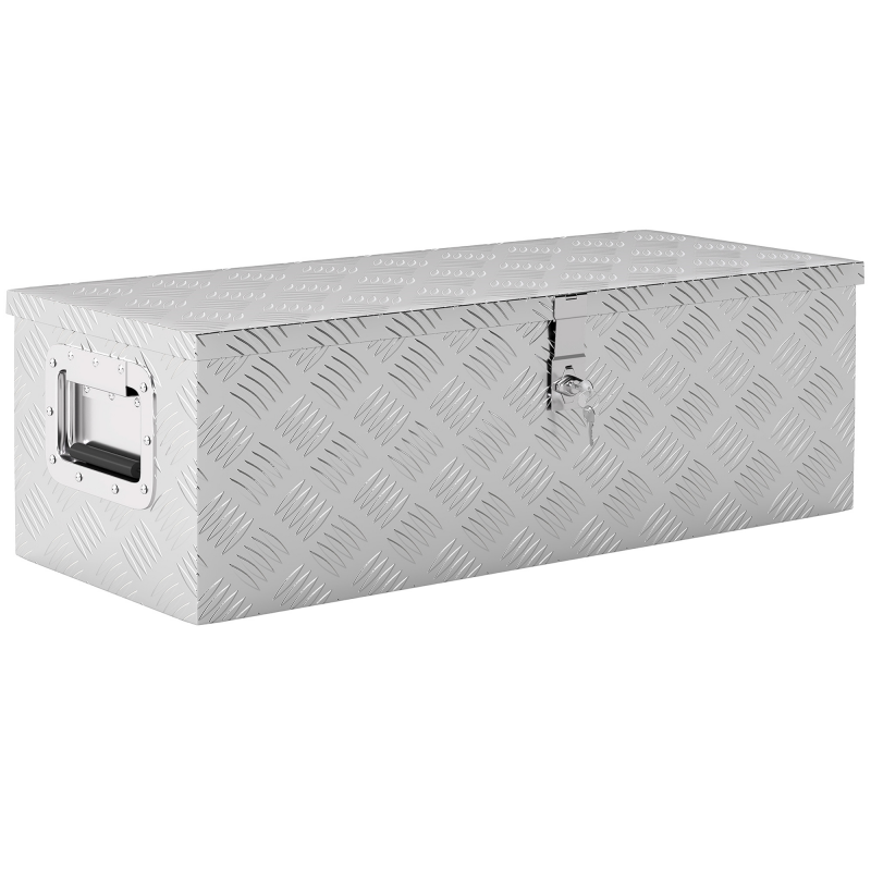 HOMCOM Gerätekasten Werkzeugkasten Deichselbox Alubox Aluminiumkiste 76x33x25cm Silber robust und vielseitig einsetzbar Aosom.de – Bild 1 von 2