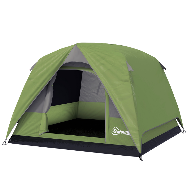 Outsunny Campingzelt 2-4 Personen, Familien-Domzelt wasserdicht, mit Fenstern, Tasche, Tragetasche und Haken, für Picknick, Wandern, Trekking, Camping, Olivgrün Aosom – Bild 1 von 2