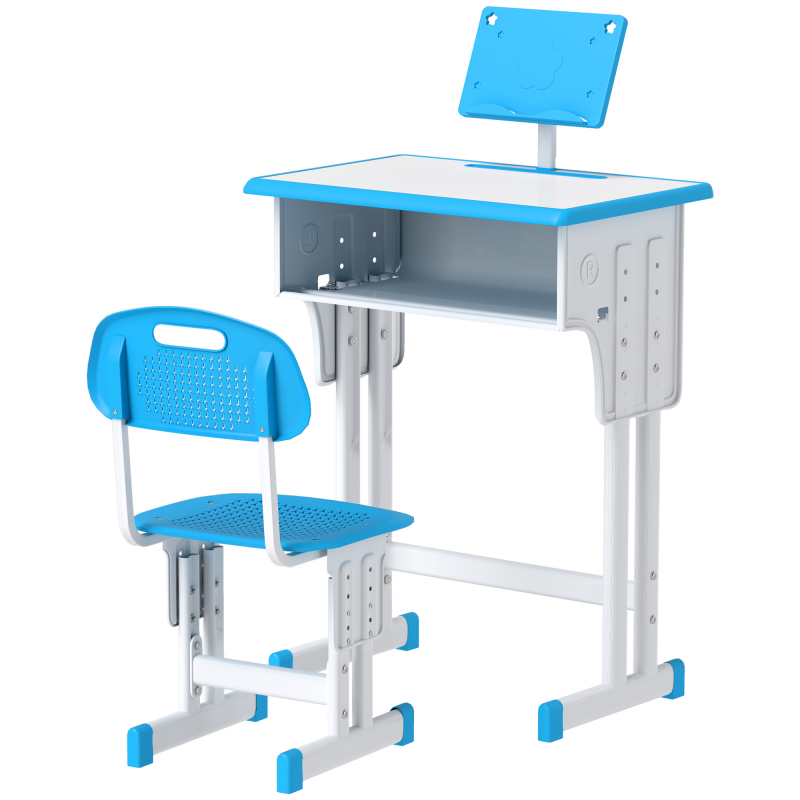 HOMCOM Kinder-Schreibtisch und Stuhl mit Leseständer, Fach, Haken und Stifthalter - höhenverstellbar - 60 x 45 x 90-102 cm - blau Aosom – Bild 1 von 2