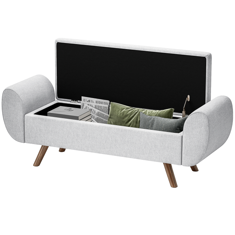 HOMCOM Aufbewahrungsbank 53,8L Pouf Wohnzimmer Bettende Aufbewahrungskiste Hocker mit gepolsterter Sitzfläche aus Leinen und Armlehnen, für Wohnzimmer, Schlafzimmer, Eingangsbereich, 132 x 42 x 50 cm, grau Aosom – Bild 1 von 2