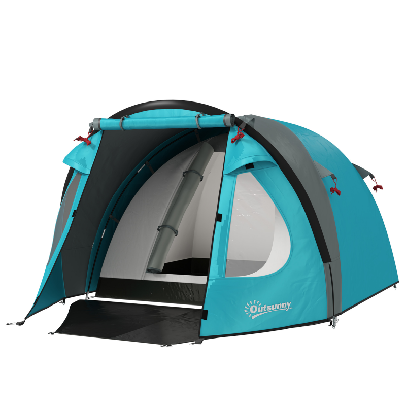 Outsunny Camping Zelt 2-4 Personen, familien Dome Zelt wasserdicht, mit Fenstern, Tasche, Tragetasche und Haken, für Picknick, Wandern, Trekking, Camping, Himmelblau Aosom – Bild 1 von 2