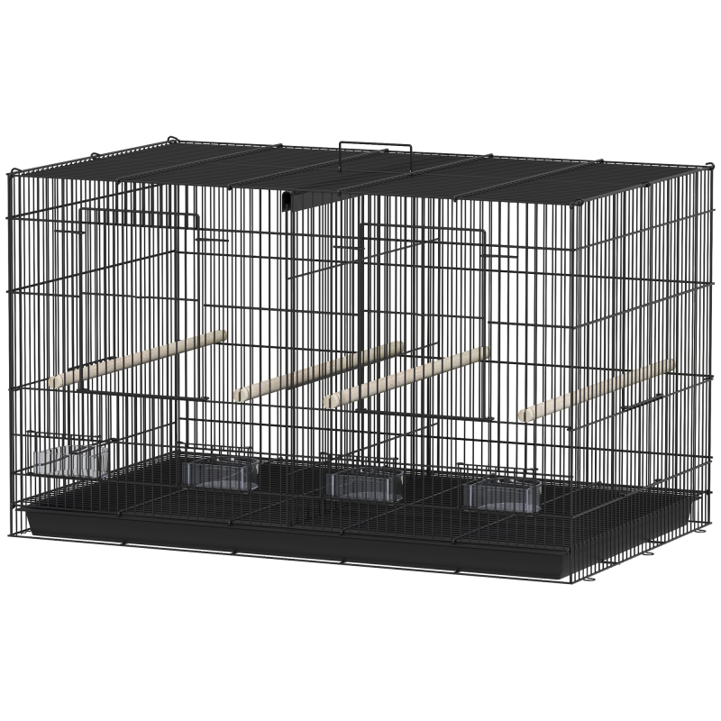 PawHut Vogelkäfig Vogelvoliere aus Stahl innen mit Separator, 4 Holzsitzstangen, herausziehbarem Tablett, 4 Futtertrögen, für Wellensittiche, Kanarienvögel, Finken, 76 x 46 x 46 cm, schwarz Aosom – Bild 1 von 2