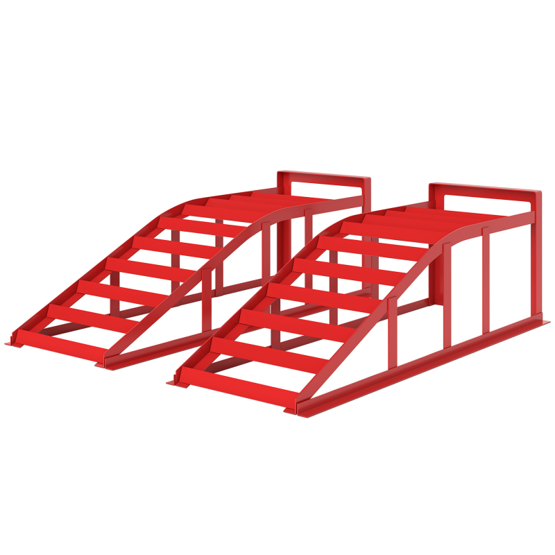HOMCOM Set aus 2 Auffahrrampen für Autos, Auto-Auffahrrampe aus Stahl, rutschfest, für Wartung und Reparatur von Fahrzeugen, für Garage, Haus, Werkstatt, Rot Aosom – Bild 1 von 2