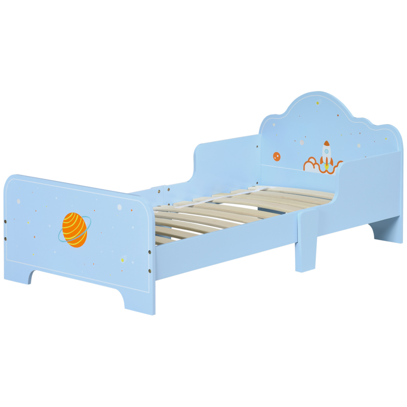ZONEKIZ Kinderbett mit Anti-Fall-Seiten, Kinderbett Alter 3-6 Jahre mit Weltraum-Motiv, 143x74x59 cm, Blau Aosom – Bild 1 von 2