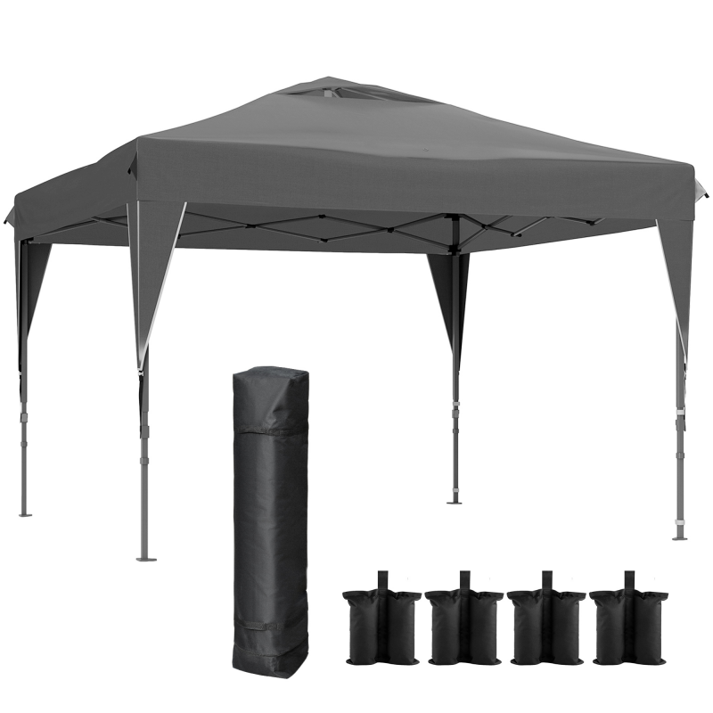 Outsunny Pop-up-Gartenpavillon faltbarer Pavillon mit abnehmbarer Seitenwand + Transporttasche aus Stahl Oxford-Gewebe 3 x 3 x 2,65 m Grau Aosom – Bild 1 von 2