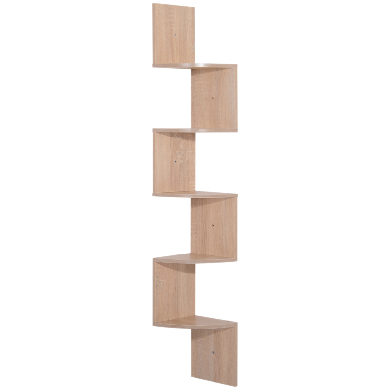HOMCOM Eckenregal Wandregal Zigzag-Design 20L x 20B x 126H cm 5 Ebenen Holz hellbraun Aosom – Bild 1 von 2
