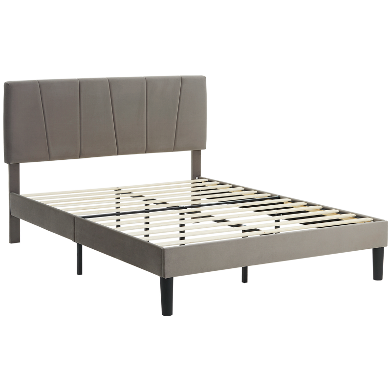 HOMCOM Doppelbettgestell, 140 x 190 cm, Doppelbett, Metallrahmen, verstellbares Kopfteil, mit Lattenrost, Stauraum unter dem Bett, einfacher Aufbau, Grau Aosom – Bild 1 von 2
