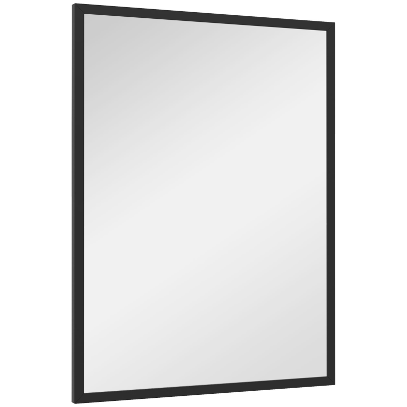 HOMCOM Rechteckiger Wandspiegel mit Haken, Wandspiegel aus Glas und MDF, 60x80 cm, Schwarz Aosom – Bild 1 von 2